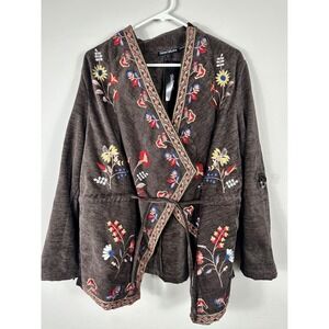 Tolani Collection Embroidered Floral Brown Kimono Jacket Womens L NWT‎